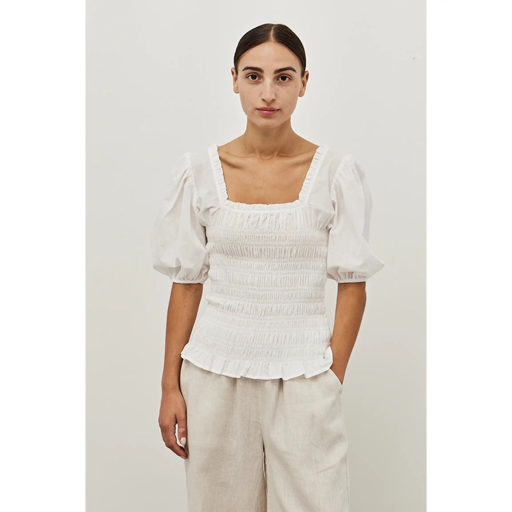Women’s classic Square Neck Puffed Smocked White Top Blouse
